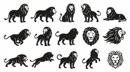 Obraz premium Lion Silhouette Vector Collection Wildlife Animal Creative Design Set