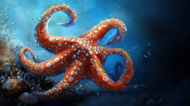 vibrant Starfish gracefully swims through the deep blue ocean