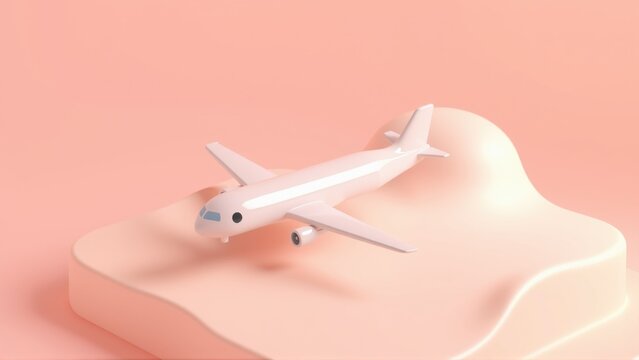Minimalist airplane model rests upon soft, wavy surface. Pastel pink color scheme dominates composition. Simple, clean aesthetic.
