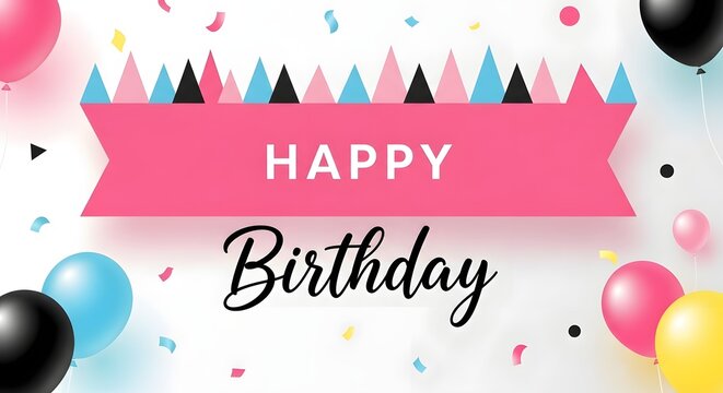 A festive and colorful happy birthday background featuring bright balloons confetti and decorative party hats for a joyful celebration greeting card or social media post