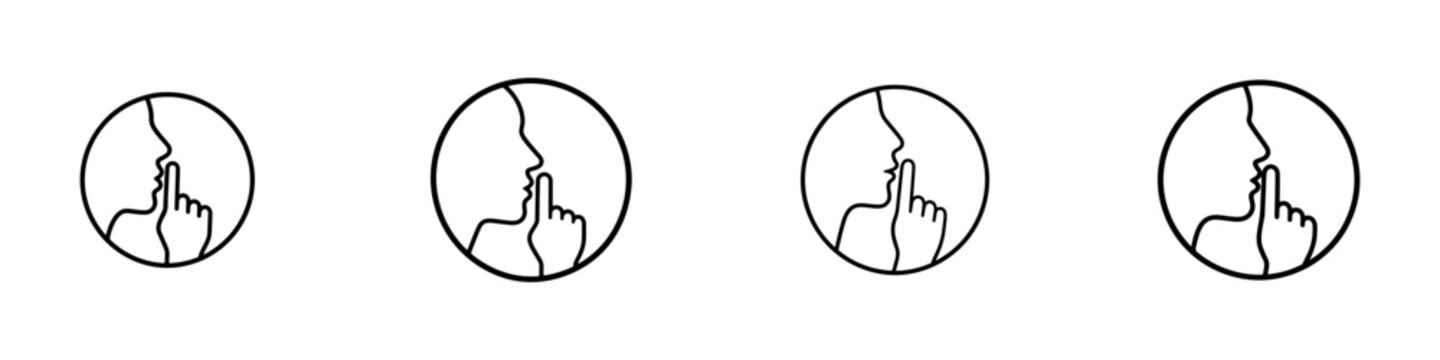 Face with finger linear icon for silence, quiet zone, secret, and mute communication with editable stroke.