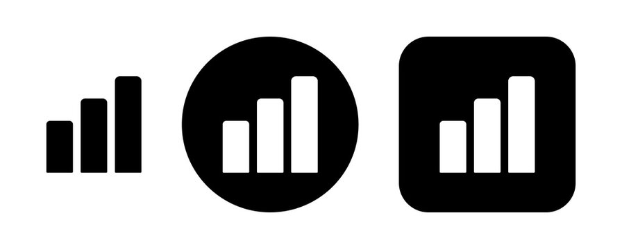 Analytics bar chart icon set representing business statistics, data growth, KPI performance, financial reports, dashboard analysis and data visualization for web and user interface design.