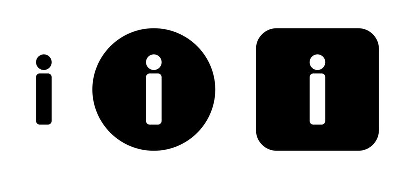 Information and help icon set featuring circular and rounded square variations for guides, tooltips, support, details, assistance, user interfaces, websites and applications.
