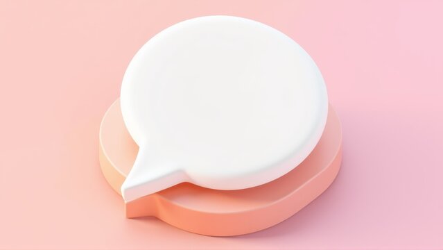 Minimalist speech bubble design. White shape rests upon peach platform. Soft gradients create subtle depth, simple presentation.