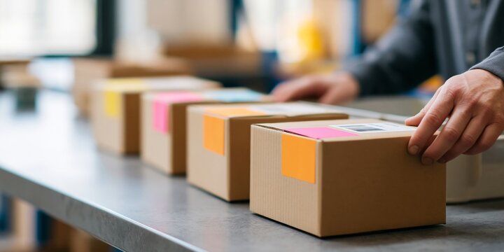 Person handling cardboard shipping boxes