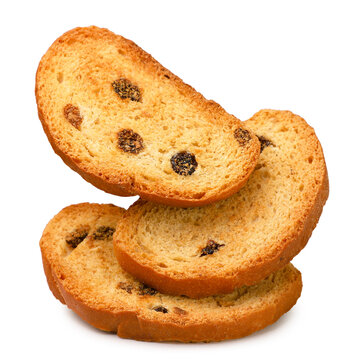 Sweet rusks flying close-up on a white. Isolated
