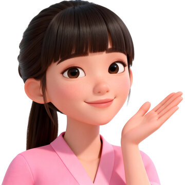 [Transparent Background PNG]3D Cartoon East Asian Teen Girl Greeting Pose
