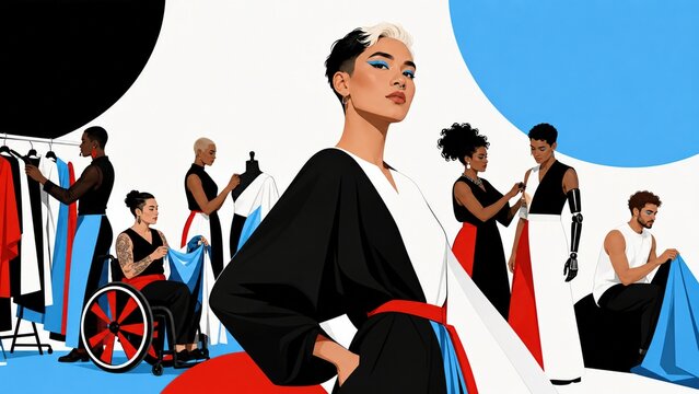 Gender diverse group prepares a community fashion show