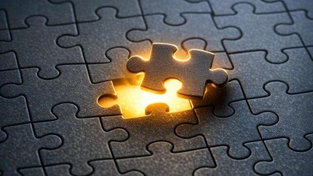 Glowing Jigsaw Puzzle Piece over a Gap