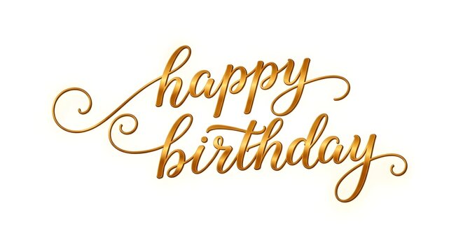 A beautiful and elegant gold foil calligraphy script text design that says happy birthday perfect for greeting cards invitations and festive party celebration graphic projects