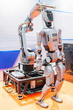 The damaged robot was hanging from the robotic arm