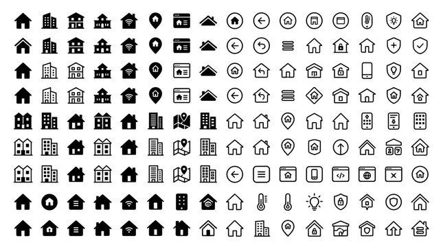 80 Modern Home and Homepage UI Icons Featuring Filled Houses, Outline Symbols, Website Navigation Buttons, App Shortcuts and Browser Controls