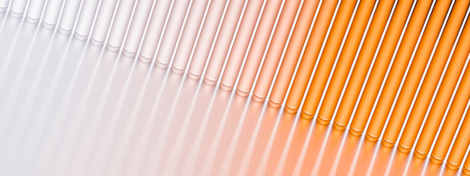 3D Orange Glass Tubes Creating a Radiant Diagonal Gradient Background