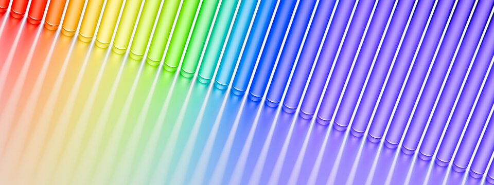 3D Rainbow Glass Tubes Creating a Vibrant Gradient Light Pattern