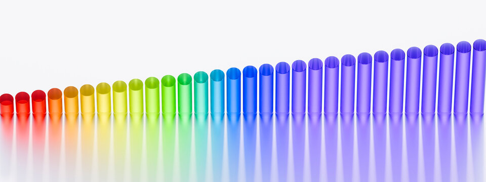 3D Rainbow Glass Columns Rising in a Smooth Gradient Composition