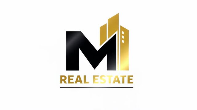 MR Real Estate Logo with Gold Building Graphics