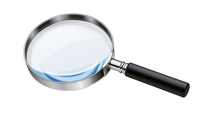 Handheld magnifying glass with silver metal frame and black plastic handle © Lyra