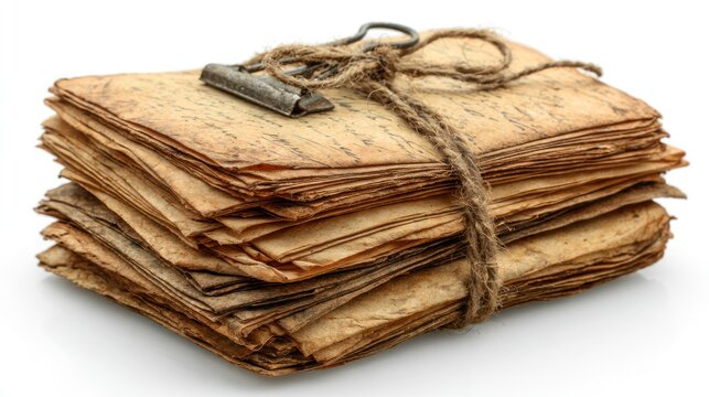 Stack of old paper letters tied with twine