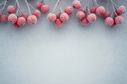 Frosted berries on winter background.