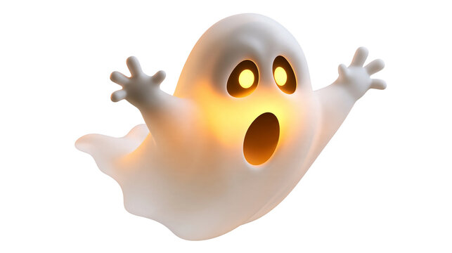 Cute glowing white ghost character with wide eyes and open mouth