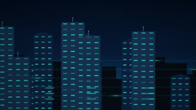 Pixel Art Night City Skyline Loop Animation.
