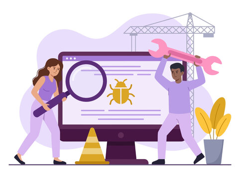 Software Bug Fixing and Website Maintenance Vector Illustration