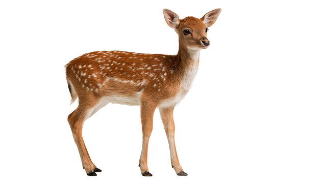 Young spotted fallow deer fawn standing in profile