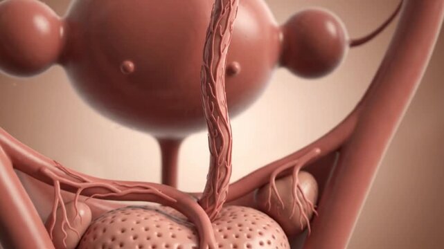 Detailed 3D medical illustration of the human female reproductive system anatomy.
