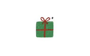 Fototapeta premium Hand Drawn Green Christmas Gift Box Red Bow Ribbon Doodle Vector Illustration
