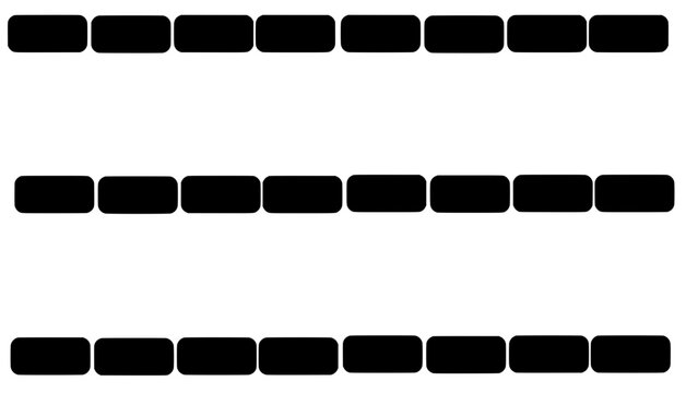 Three rows of black rounded rectangles isolated on a white background with rectangles background geometric abstract composition