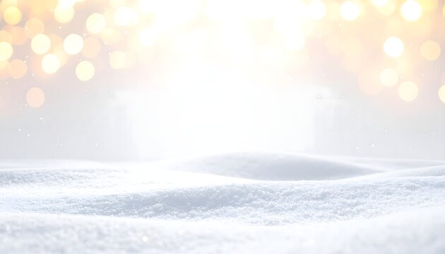 Fondo invernal minimalista con suaves ondulaciones de nieve, luz difusa y destellos c&aacute;lidos desenfocados en un ambiente luminoso
