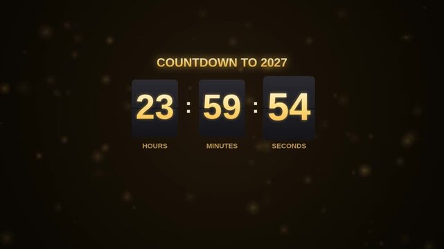 Flip Clock Countdown Timer to New Year 2027 Gold Digits 4K