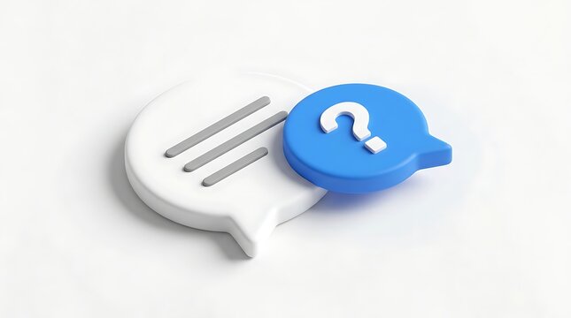 3d speech bubble icon with a blue question mark symbol for communication help