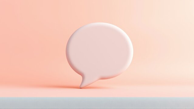 Pale pink speech bubble stands out against soft peach, white gradient background. Minimalist design, clean aesthetic, simple form.