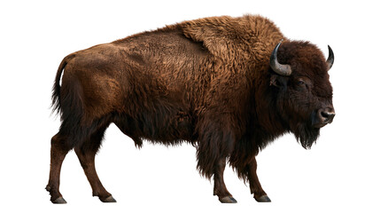 Large brown American bison standing in profile with thick shaggy fur and horns © Peregrine