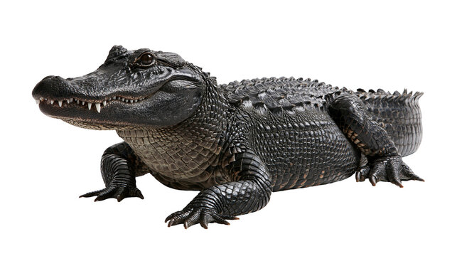 Large American alligator with textured dark scales and sharp teeth