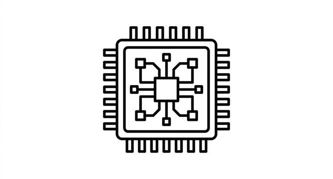 Modern microchip processor circuit board icon with electronic connections