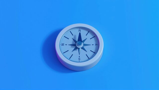 Simple compass rests upon vibrant blue surface. Navigation tool shows cardinal directions, offering guidance. Minimalist design.