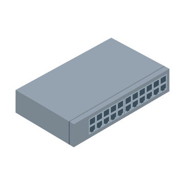 Isometric network switch icon illustration for data center infrastructure and IT connectivity
