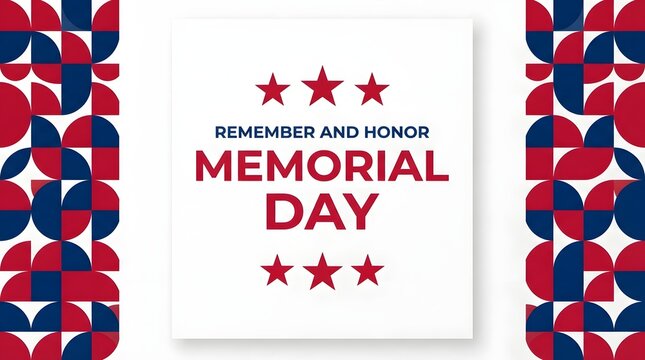 Memorial day banner with red and blue geometric pattern isolated on white background