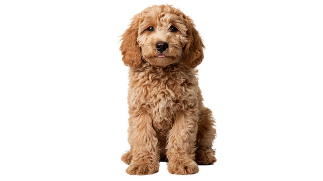 Fluffy golden brown Cockapoo puppy sitting and looking at the camera