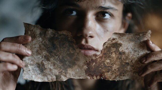 Person holding torn dirty cloth piece