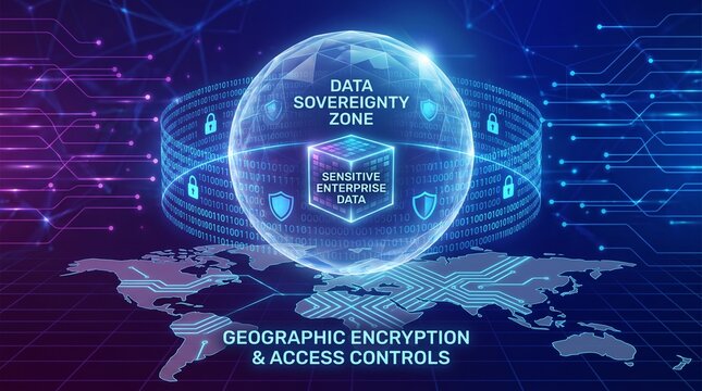Global data sovereignty zone with geographic encryption and access controls access control data privacy cyber security data protection big data digital map information security network securit