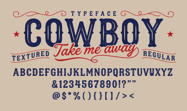 Vintage Cowboy Western Serif Font Vector Set for Retro Poster Label and Branding