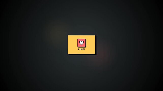 4K Social Media Like Heart Icon Animation with Yellow Button and Black Background