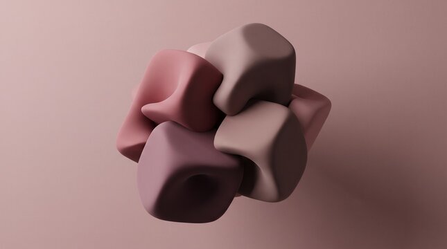 Abstract floating geometric shapes in soft pink tones with shadows