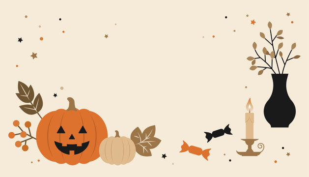 ハロウィンモチーフの背景イラスト素材 ベクター 秋 イベント カボチャ テキストスペース