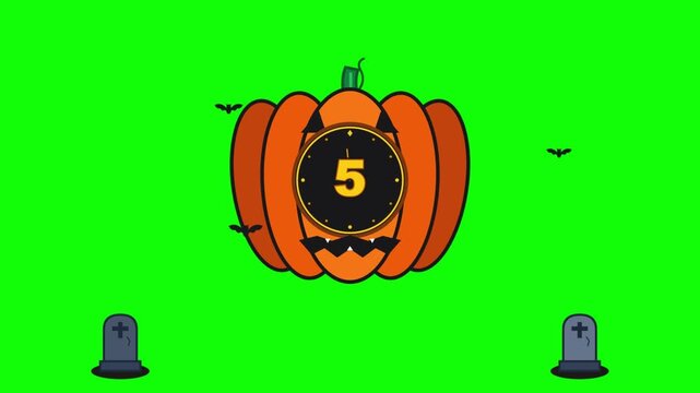 Spooky Halloween Pumpkin Countdown Animation Motion Graphic Greenscreen