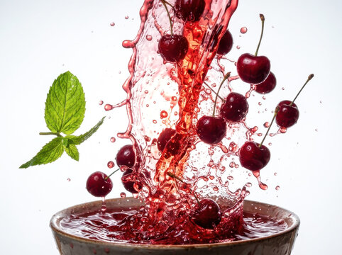 Cherries with Red Juice Splash