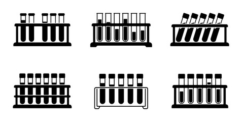 Obraz premium Black test tubes in racks, science laboratory equipment graphic design